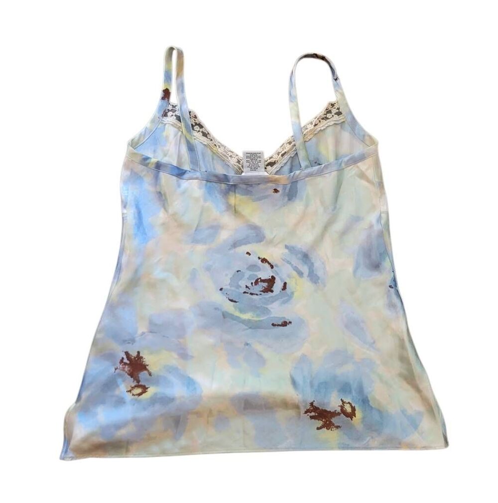 Vintage Y2K George Tank Top Women's Medium Blue Satin Lace Coquette Fairy